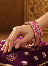 Multicolour Crystal Bangles Set with Gold-Tone Sparkle for Festive Wear (Rose Pink)