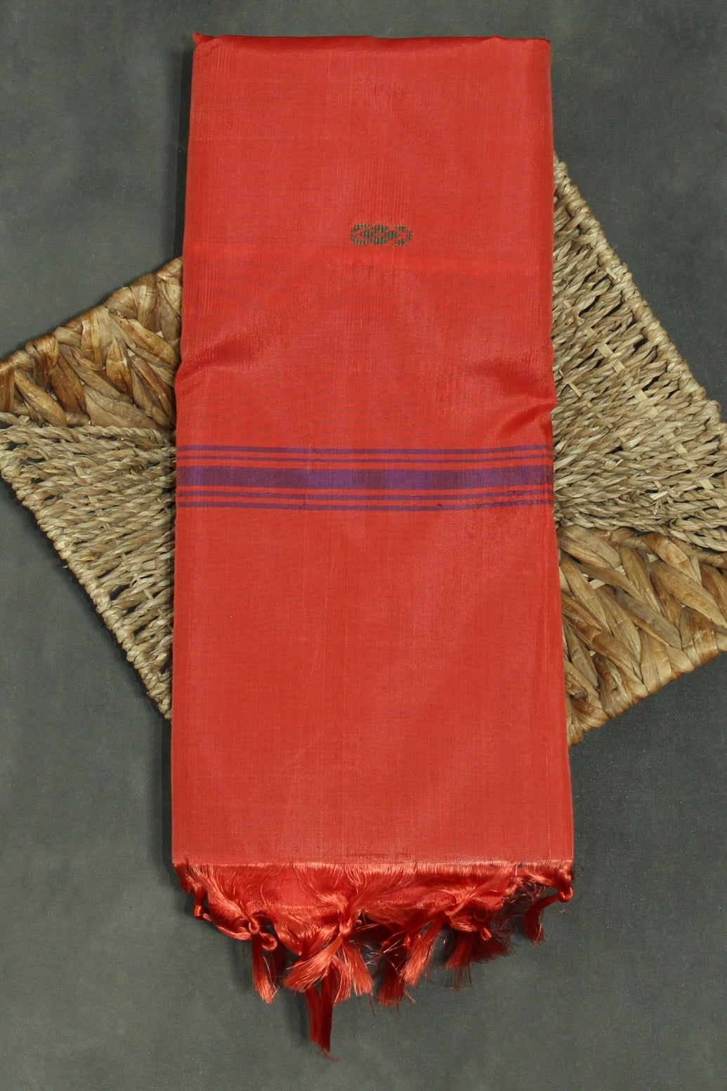 Red Vaazhai Naar (Banana Pith) Borderless Saree with Small Butta and Contrast Stripes - Traditional South Indian Weave - Red