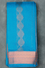 Blue Silk Cotton Saree with Beautiful Zari Border and Matching Blouse Piece - Blue