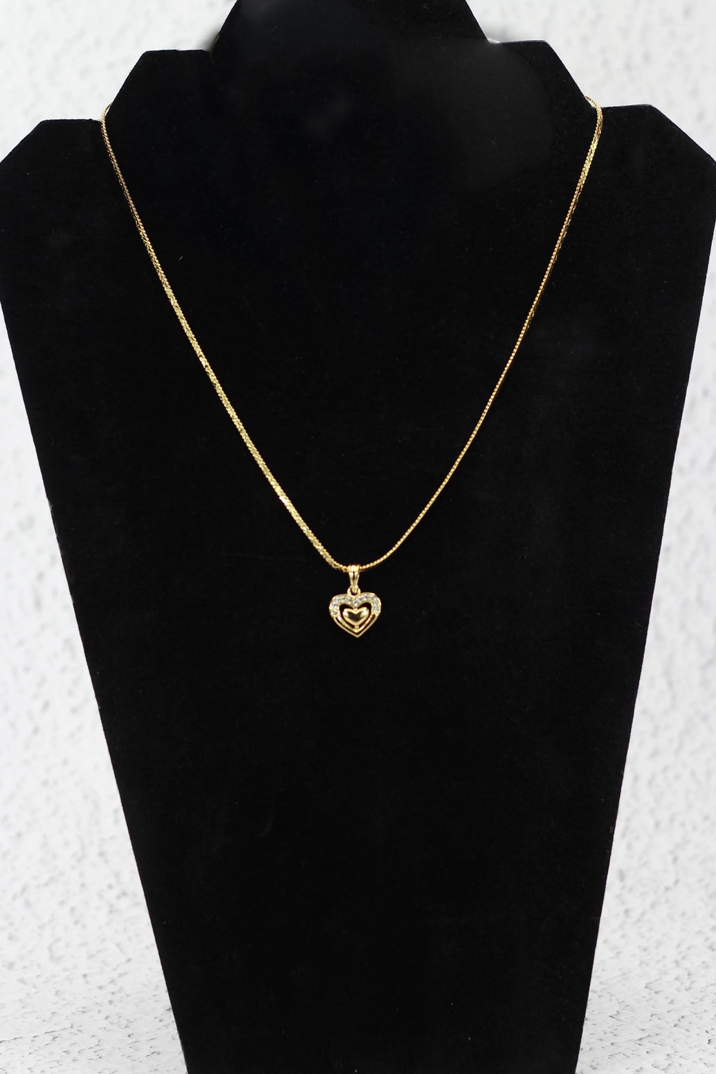 Gold-Tone Heart Pendant Necklace Chain for Women, Textured Style, Party and Festive Wear - Gold