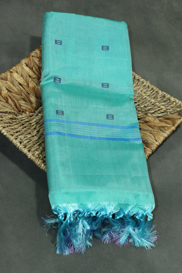 Sea Green Vaazhai Naar (Banana Pith) Handloom Saree with Small Butta - Borderless Traditional Saree - Sea Green
