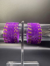Kids Purple Metal Bangles Set (24 Pcs) with Gold Tone Stripes for Daily Wear and Festive Outfits - Purple