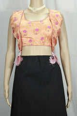 Light Orange Readymade Designer Padded Blouse with Jari Work and Tassel Detailing, Elbow Sleeves - Light Orange