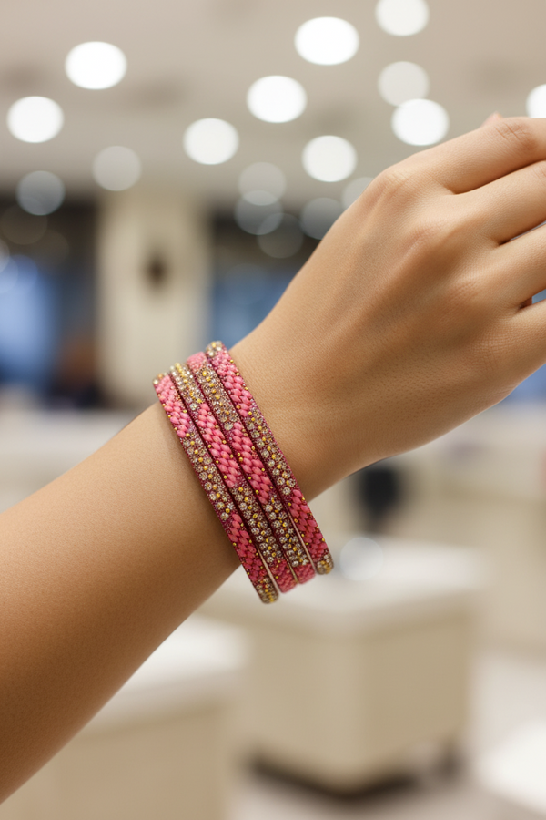 Multicolour Crystal Bangles Set with Gold-Tone Sparkle Bead Detailing for Festive Wear & Weddings