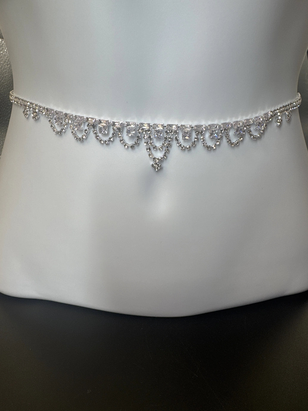 Silver Crystal Scalloped Hip Chain - Delicate Drop Design with Adjustable Extension Jewelry JCS Fashions Silver 25 -40 inches