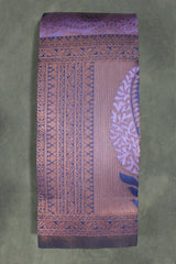 Lavender Kubera Pattu Silk Saree with Contrast Border and Blouse, Semi Silk Traditional Wear - Lavender
