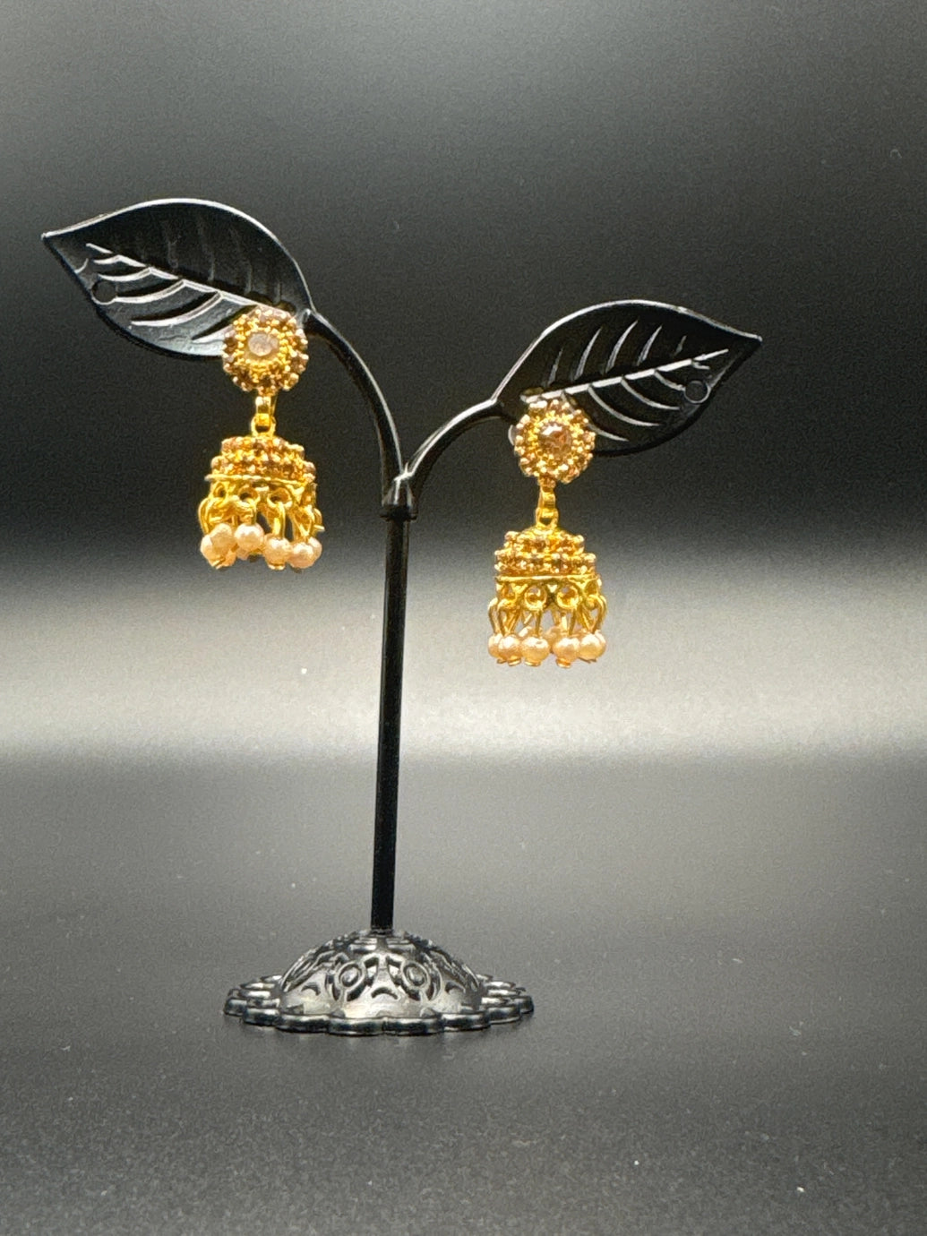 Gold-Tone Floral Pearl Jhumka Earrings for Women, 1.5 inch Traditional Indian Fashion Jewellery - Gold