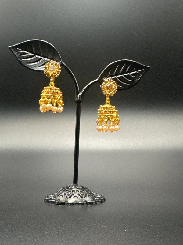 Gold-Tone Floral Pearl Jhumka Earrings for Women, 1.5 inch Traditional Indian Fashion Jewellery Jewelry JCS Fashions Gold 1.5 inch
