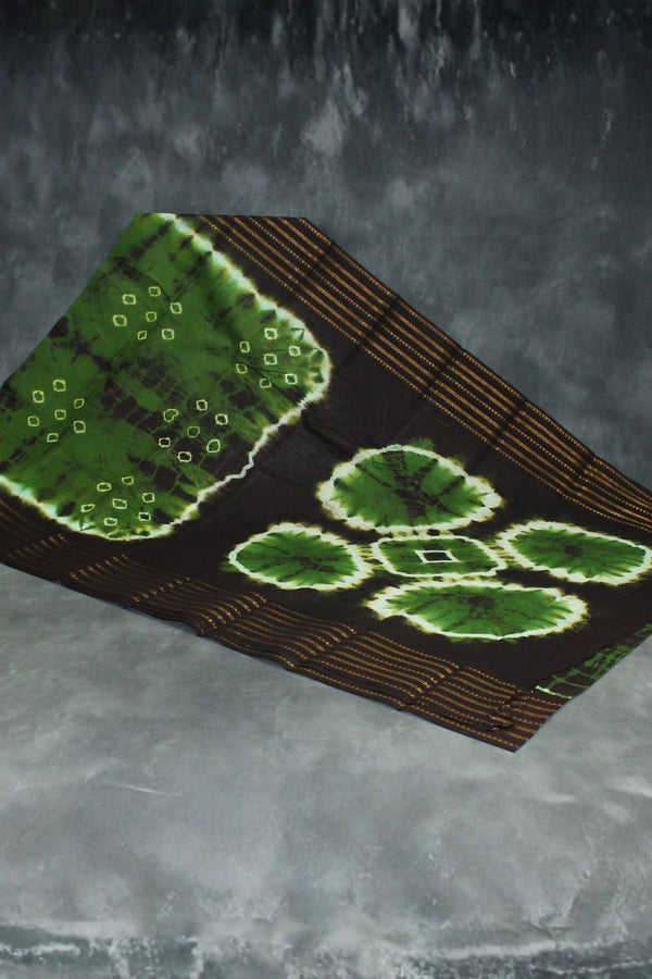 Mehendi Green Sungudi Cotton Bandhani Saree with Zari Border Saree JCS Fashions Mehendi Green 5.5 meters