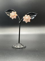 Pink Floral Pearl Stud Earrings-Rose Gold-Tone Flower Design-0.5 inch Jewelry JCS Fashions pink 0.5 inch