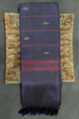 Navy Blue Vaazhai Naar (Banana Pith) Saree with Traditional Zari Border and Blouse - Navy Blue