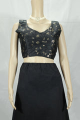Black Designer Padded Sleeveless Blouse with Embroidery Work and Back Knot, Fully Stitched Ready to Wear - Black