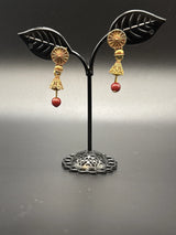 Antique Look Floral Jhumka Earrings – Gold-Tone Jhumki with Coloured Bead Drop (1.5 inch) Jewelry JCS Fashions