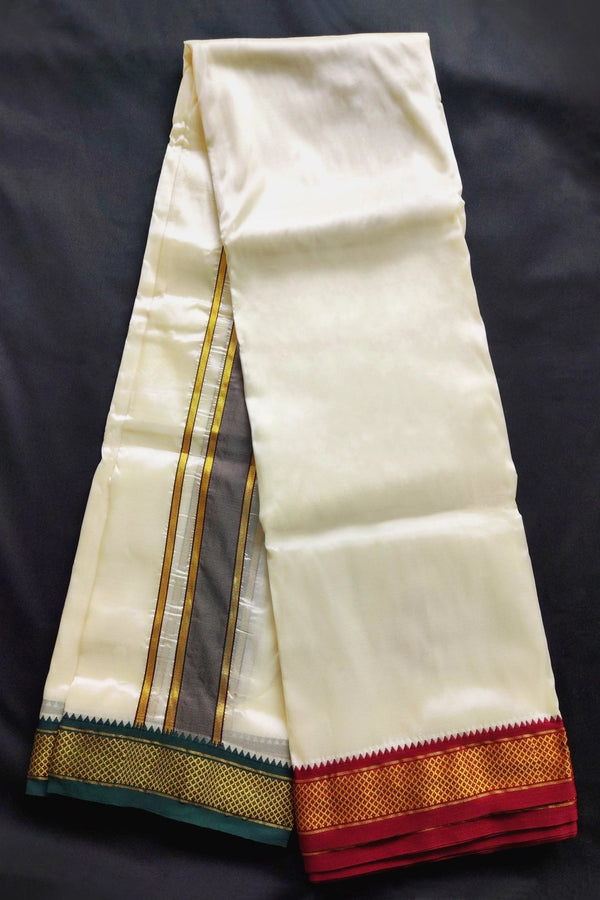Men's Cream Cotton Blended Zari Dhoti and Towel Set - Cream