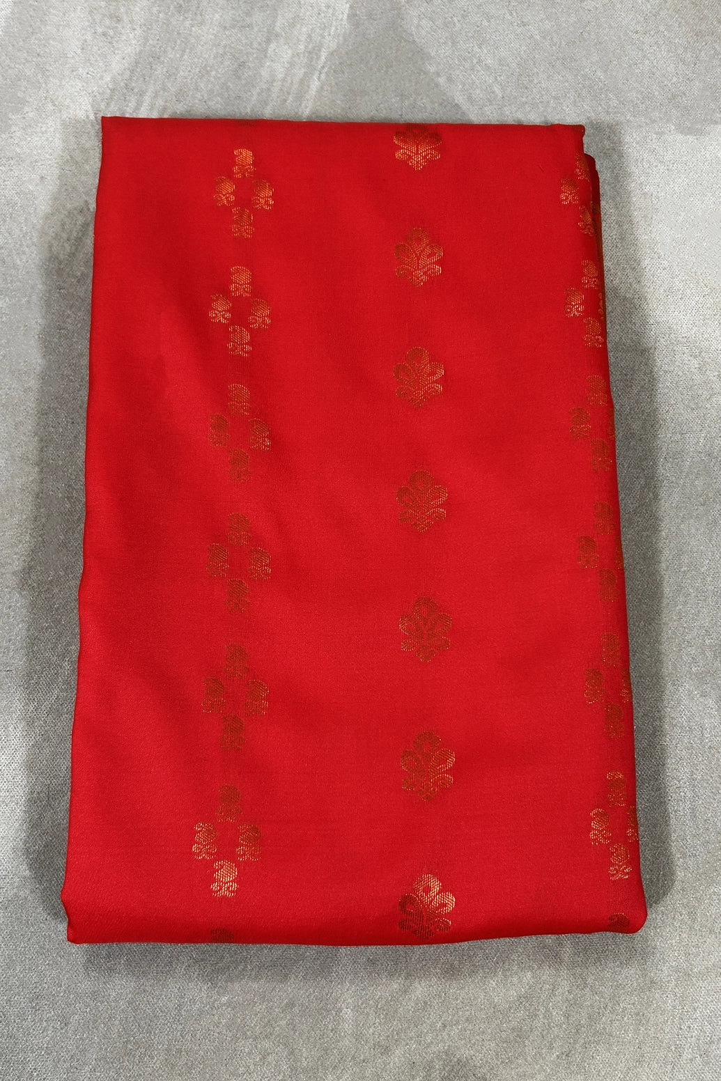 Red Soft Silk Saree with Korvai Border and Delicate Gold Zari Buttas, Traditional Floral Zari Border - Red