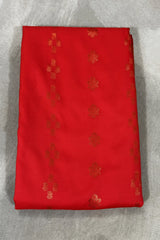 Red Soft Silk Saree with Korvai Border and Delicate Gold Zari Buttas, Traditional Floral Zari Border - Red