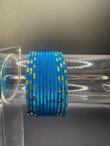 Kids Blue Metal Bangles Set of 24 with Gold-Tone Detail for Girls Ethnic Wear - Blue