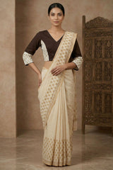 Brown Cotton Designer Blouse - Back Open, Stitched - AI Model Photo 4