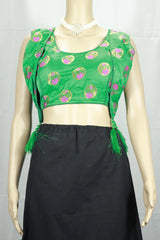 Green Designer Padded Blouse with Heavy Jari Work & Tassel Detailing, Fully Stitched for Women - Green