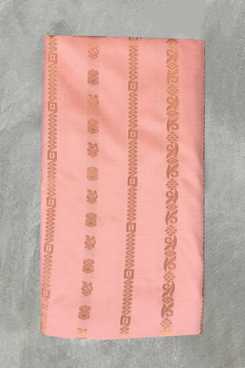 Peach Semi Soft Silk Saree with Contrast Border and Delicate Gold Zari Buttas - Peach