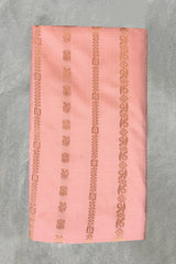 Peach Semi Soft Silk Saree with Contrast Border and Delicate Gold Zari Buttas - Peach