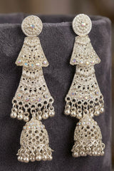 Sandal Oxidized Gold-Tone Jhumka Earrings with Floral Stud and Ghungroo Dangles for Festive Wear - Sandal