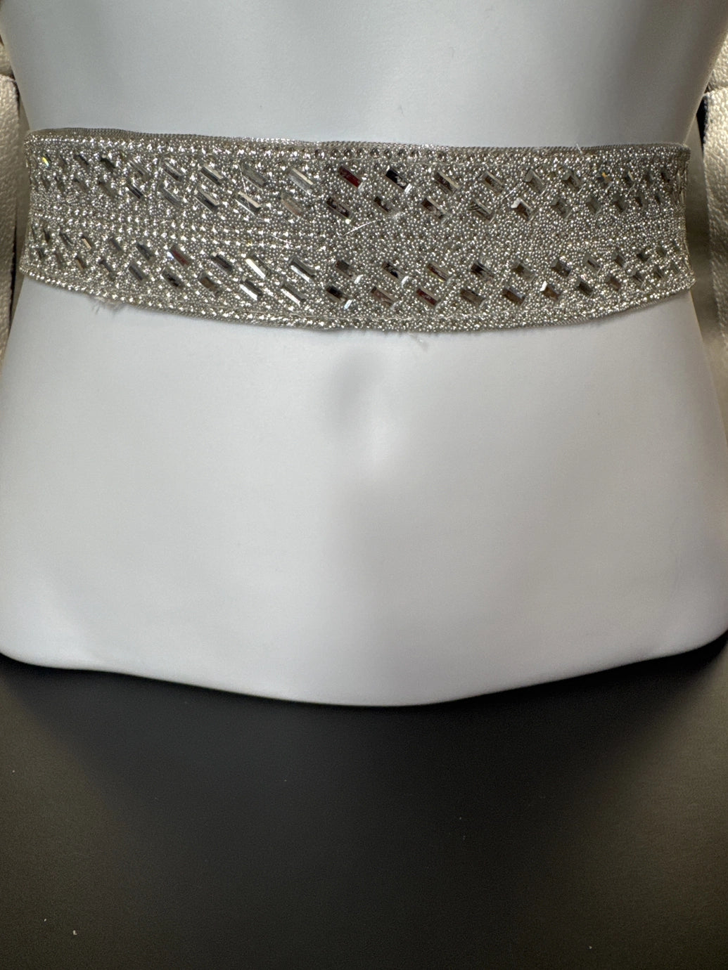 Silver-Tone Crystal Embellished Elastic Hip Belt with Multi-Hook Closures Jewelry JCS Fashions White 28 - 32 inches