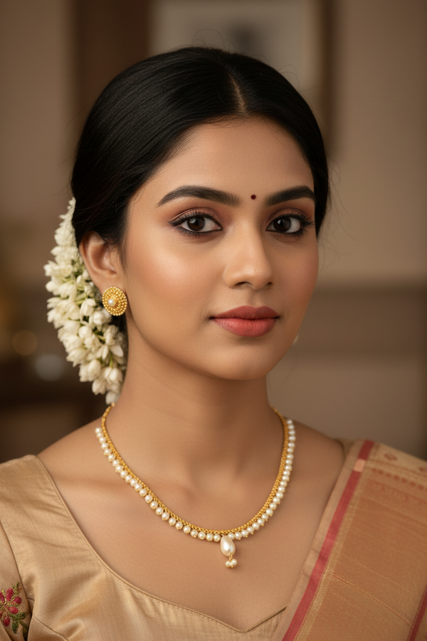 White Traditional Gold-Tone Imitation Pearl Necklace