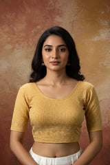Sandal Readymade Designer Blouse, Fully Stitched with Stone Work, Elbow Sleeve for Women - Sandal
