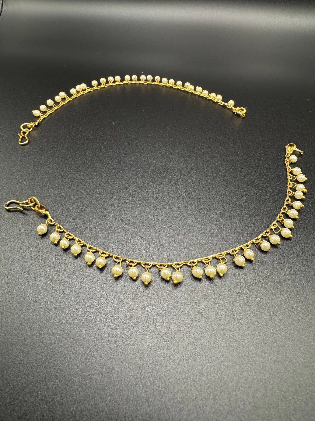 Gold-Tone Pearl Ear Chain (Maatal) for Bridal & Bharatanatyam - 6 inch Jewelry JCS Fashions Gold 6 inch