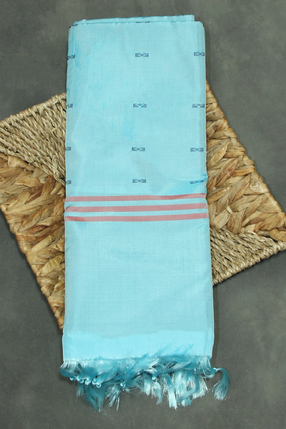 Light Blue Vaazhai Naar (Banana Pith) Borderless Saree with Subtle Butta Motifs for Traditional Wear - Light Blue