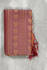 Onion Pink Korvai Soft Silk Saree with Gold Zari Buttas and Traditional Floral Border - Onion Pink