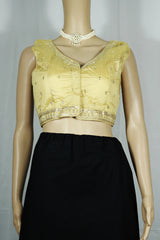 Sandal Readymade Padded Designer Blouse with Deep Neck Zari Border, Sleeveless with Back Knot - Sandal