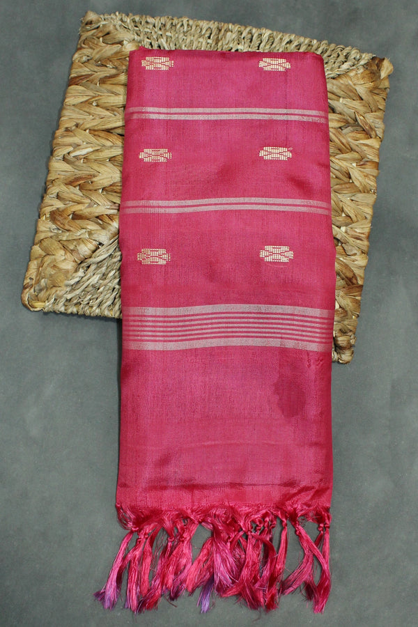 Pinkish Red Vaazhai Naar (Banana Pith) Borderless Saree with Small Buttas - Pinkish Red