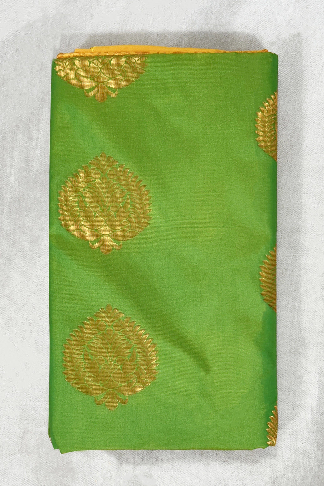 Green Korvai Soft Silk Saree with Delicate Gold Zari Buttas and Floral Zari Border, Traditional Look - Green