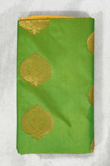 Green Korvai Soft Silk Saree with Delicate Gold Zari Buttas and Floral Zari Border, Traditional Look - Green