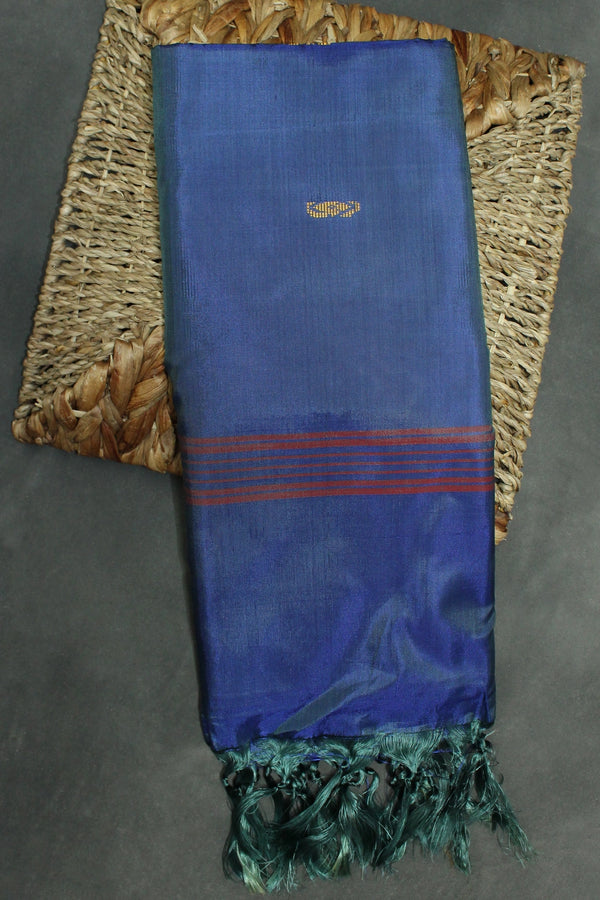 Banana Pith Vaazhai Naar Saree - Yellow Body with Peacock Blue Pallu and Small Butta Motifs - Yellow & Peacock blue