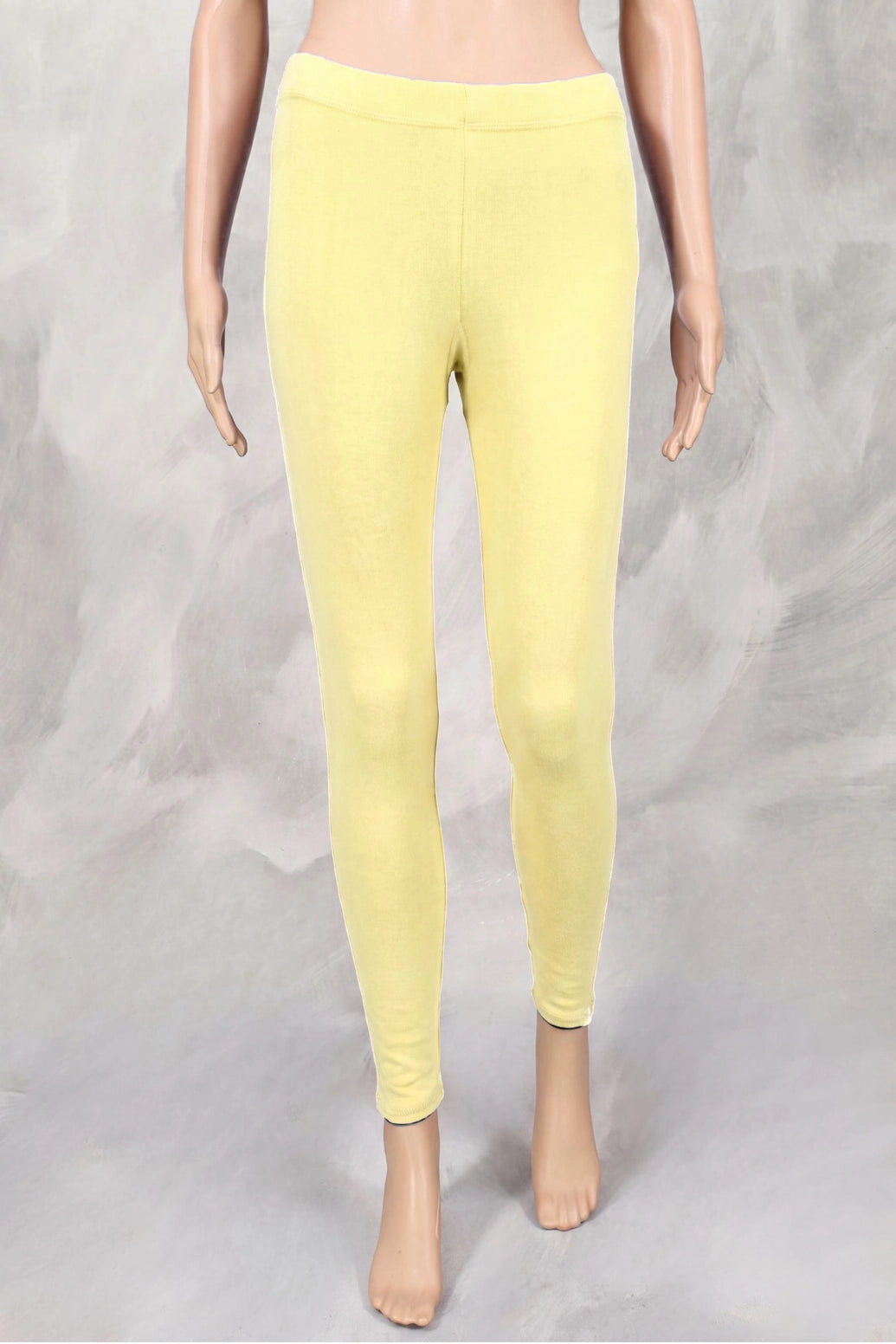 Pastel Yellow Cotton Lycra 4-Way Stretch Leggings for Women, Smooth Finish, Thick Skin Tight Fit - Pastel Yellow