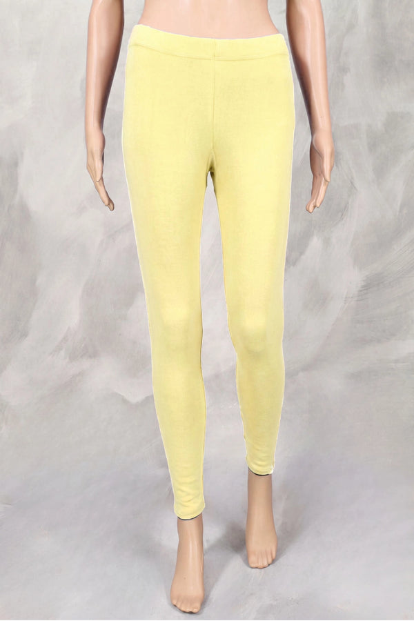 Pastel Yellow Cotton Lycra 4-Way Stretch Leggings for Women, Smooth Finish, Thick Skin Tight Fit - Pastel Yellow