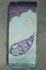 Blue Kubera Pattu Saree with Contrast Design Border and Blouse Piece for Semi Silk Look - Blue