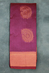 Purple Silk Cotton Zari Border Saree with Floral Motifs and Matching Blouse - Purple