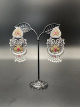 Antique Finish Oxidized Silver Peacock Jhumka Earrings for Women Jewelry JCS Fashions Oxidized Silver 2.50 inch