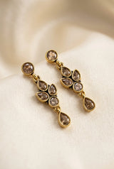Sona Novelty Gold-Tone Drop Earrings with Multi Stone Teardrop Dangles for Traditional & Festive Wear