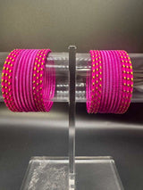 Kids Rani Pink Metal Bangles (24 Pieces) with Gold-Tone Stud Detail for Daily Wear & Festive Outfits - Rani Pink