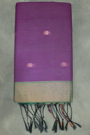 Maheswari Silk Cotton Saree in Purple with Small Butta and Zari Border