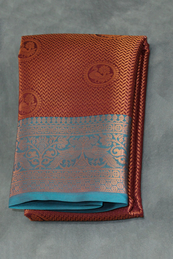 Maroon Bridal Kanjivaram Pattu Saree with Full Body Zari Work and Traditional Border - Maroon