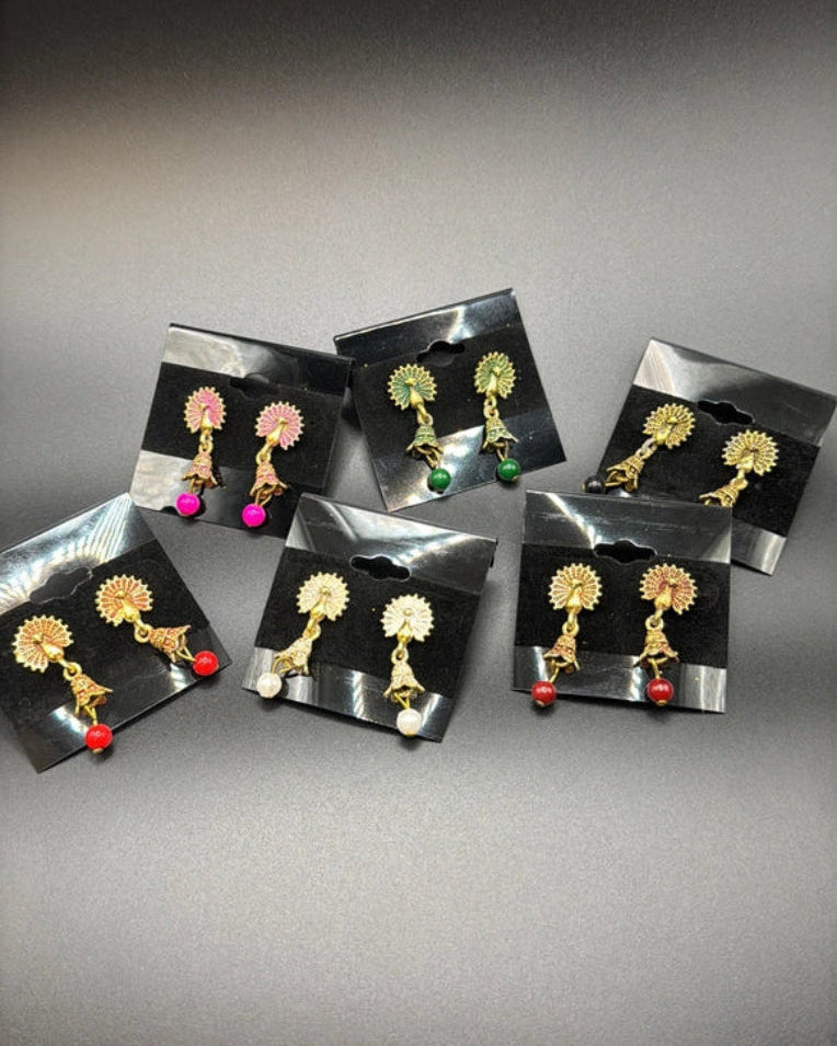 Antique Look Peacock Jhumka Earrings in Multiple Colors Jewelry JCS Fashions
