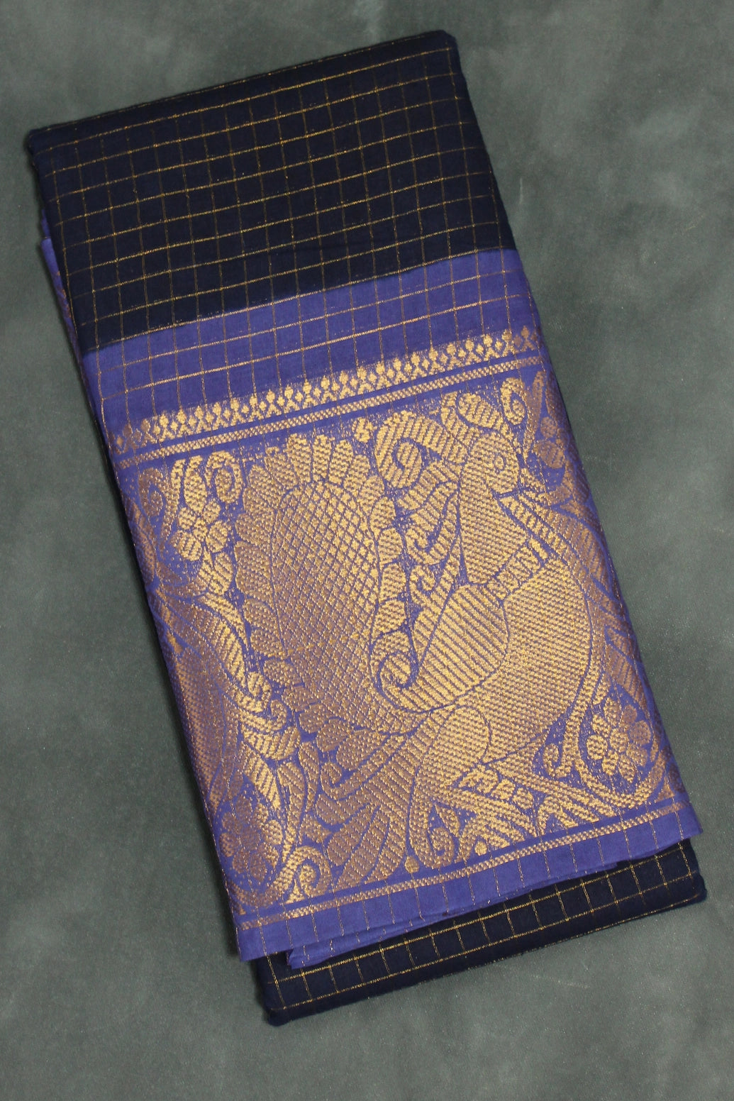 Deep Violet Sungudi Cotton Saree with Peacock Gold Zari Double Border Saree JCS Fashions Deep Violet 5.5 meters