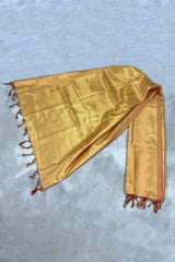 Yellow Ponnadai Poly Silk Jacquard Temple Shawl with Zari Pattern and Tassels | 2 Meter Traditional South Indian Dupatta - Yellow