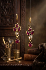 Maroon Stone Drop Hook Earrings, Gold-Tone Teardrop Dangle for Festive Wear - Maroon